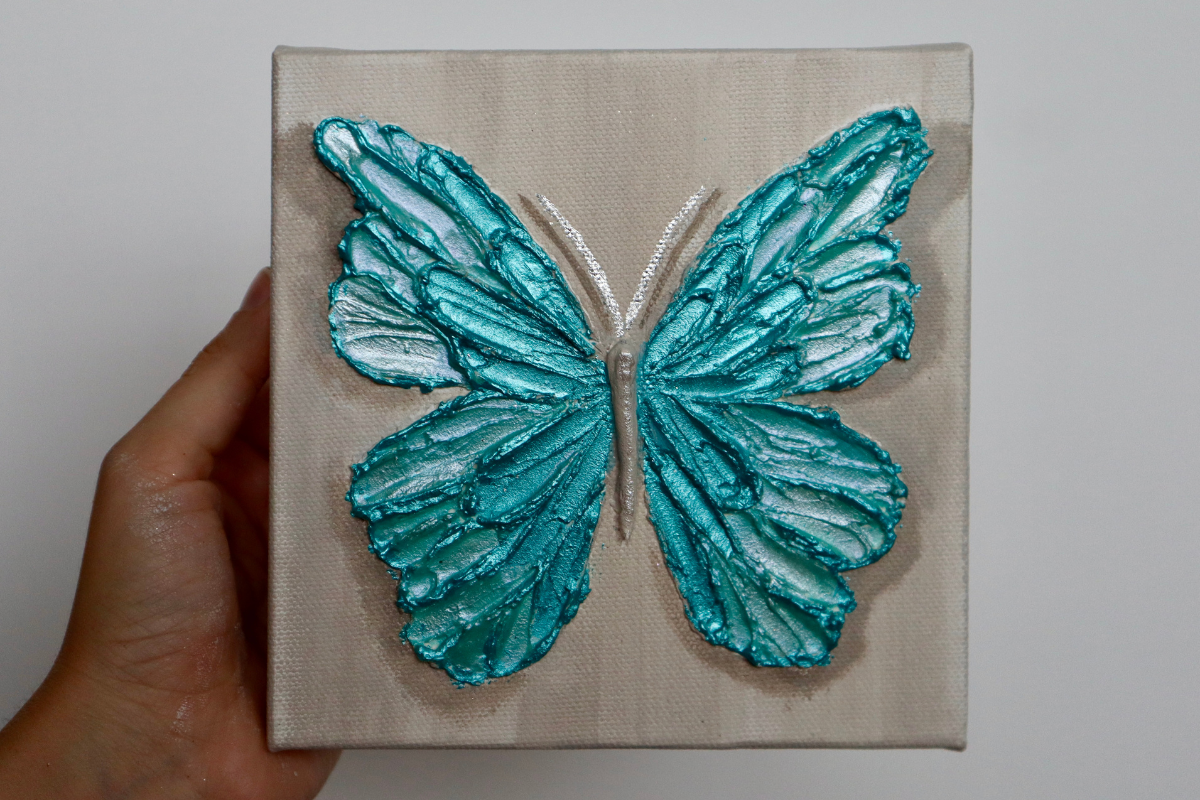 Ocean Open Wing Butterfly on Distressed Gray Canvas