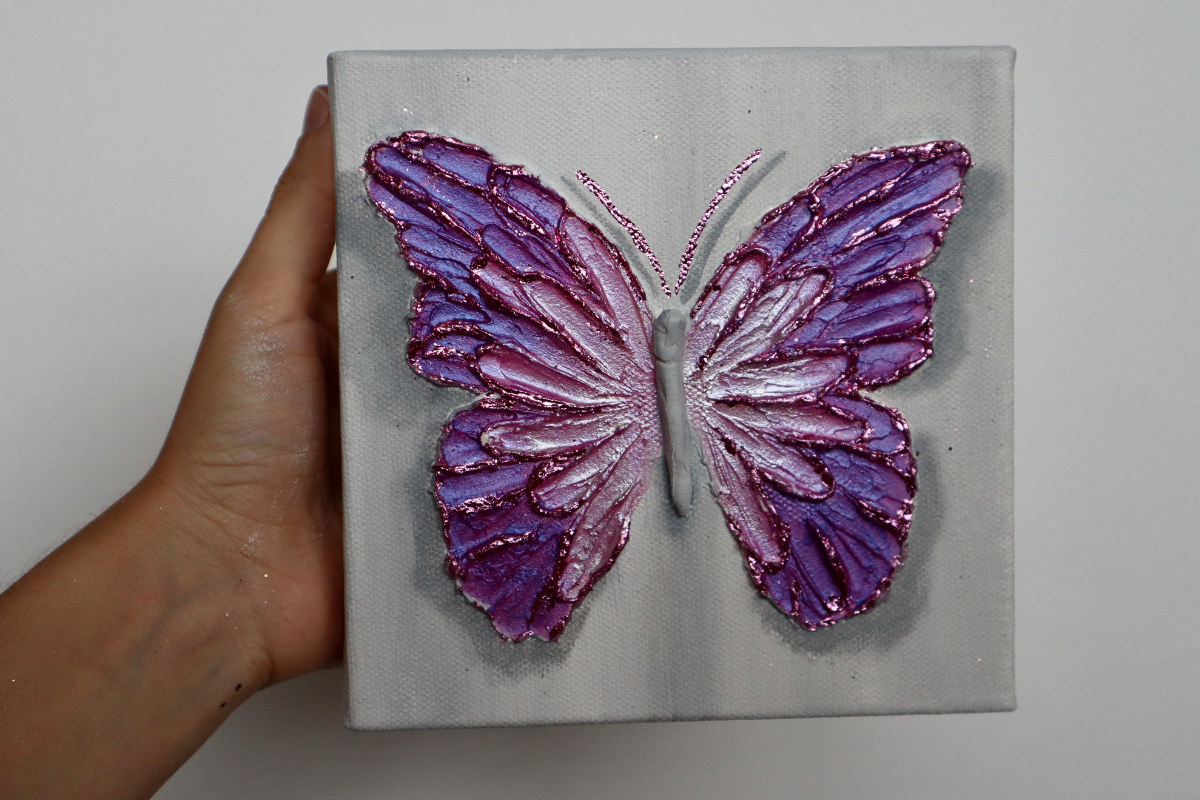 Orchid Open Wing Butterfly on Distressed Gray Canvas