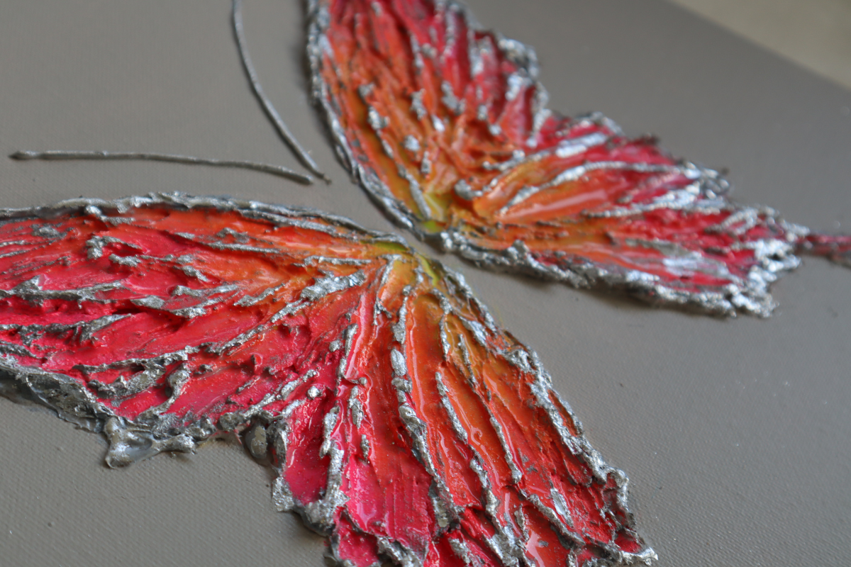 Multicolor Peach Butterfly on Light Gray Background
