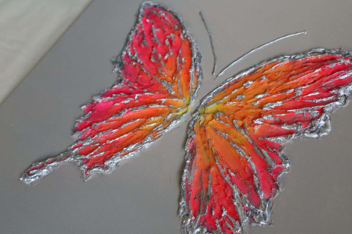 Multicolor Peach Butterfly on Light Gray Background