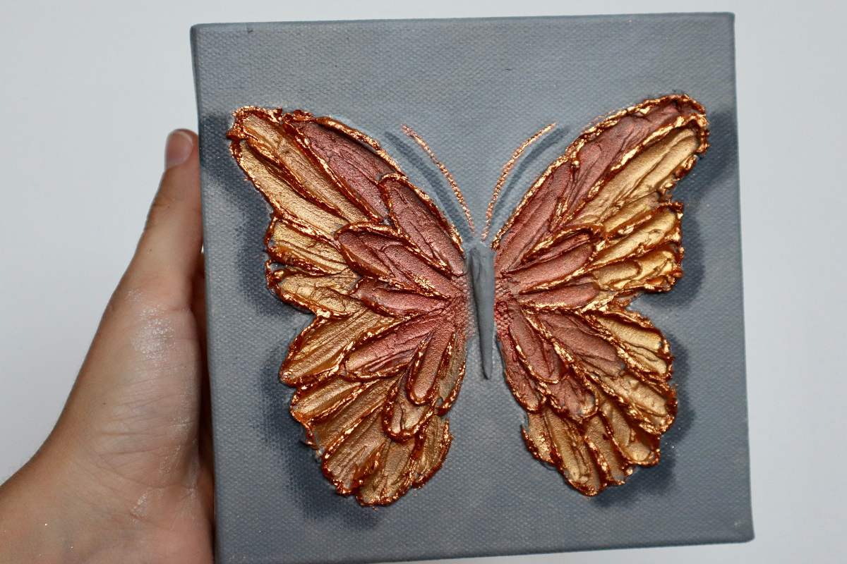 Amber & Copper Open Wing Butterfly on Deep Gray Canvas