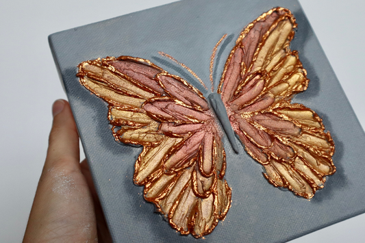 Amber & Copper Open Wing Butterfly on Deep Gray Canvas