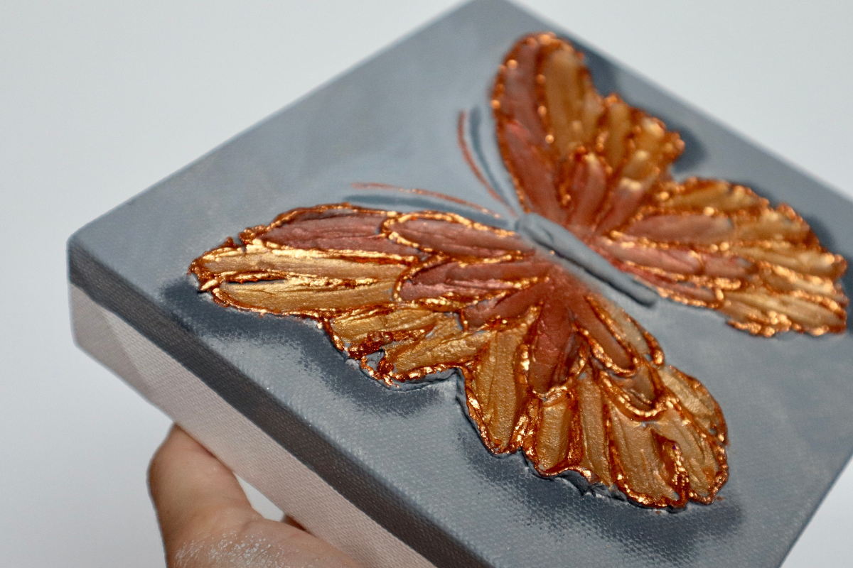 Amber & Copper Open Wing Butterfly on Deep Gray Canvas