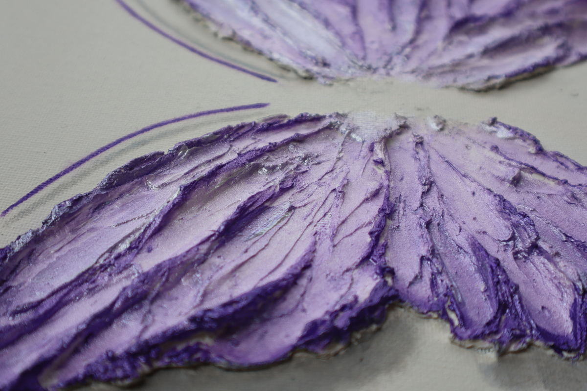 Amethyst Purple Open Wing Butterfly on Light Gray Canvas