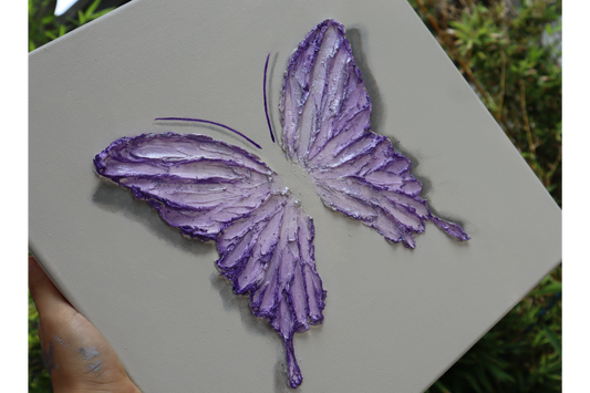 Amethyst Purple Open Wing Butterfly on Light Gray Canvas