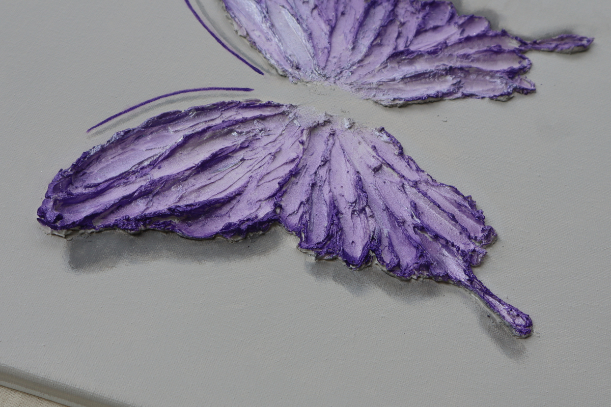 Amethyst Purple Open Wing Butterfly on Light Gray Canvas