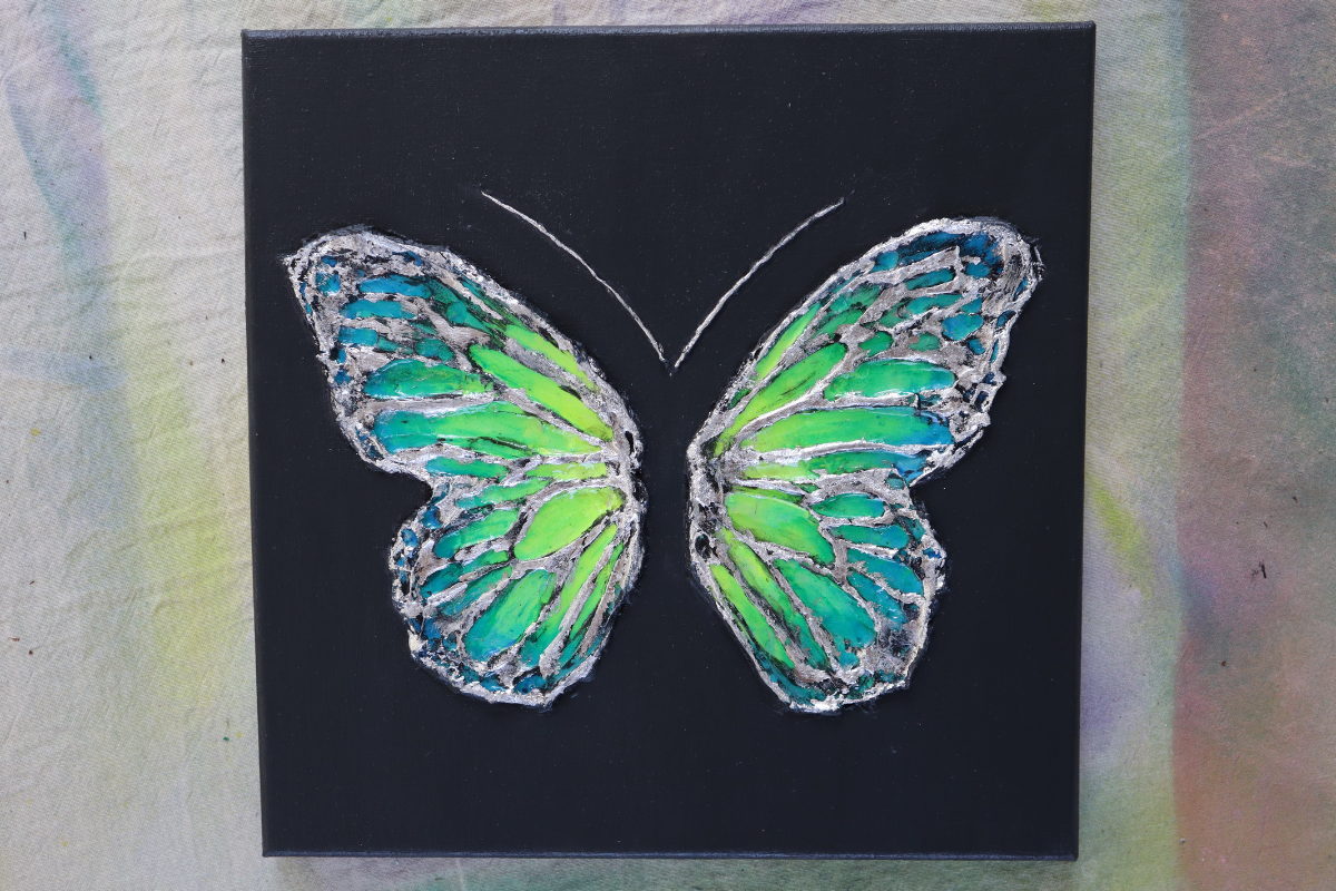 Green & Yellow Blacklight Open Wing Butterfly