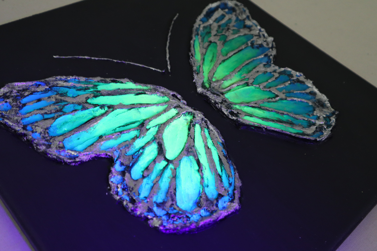 Green & Yellow Blacklight Open Wing Butterfly