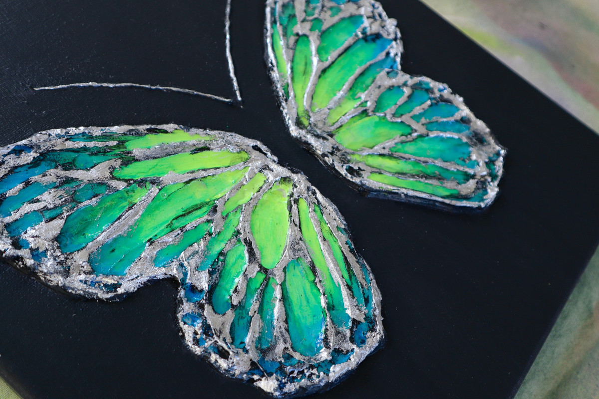 Green & Yellow Blacklight Open Wing Butterfly