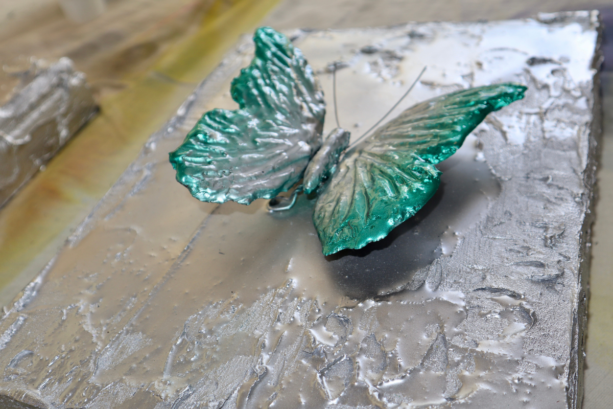 Green 3D Butterfly on Silver Background