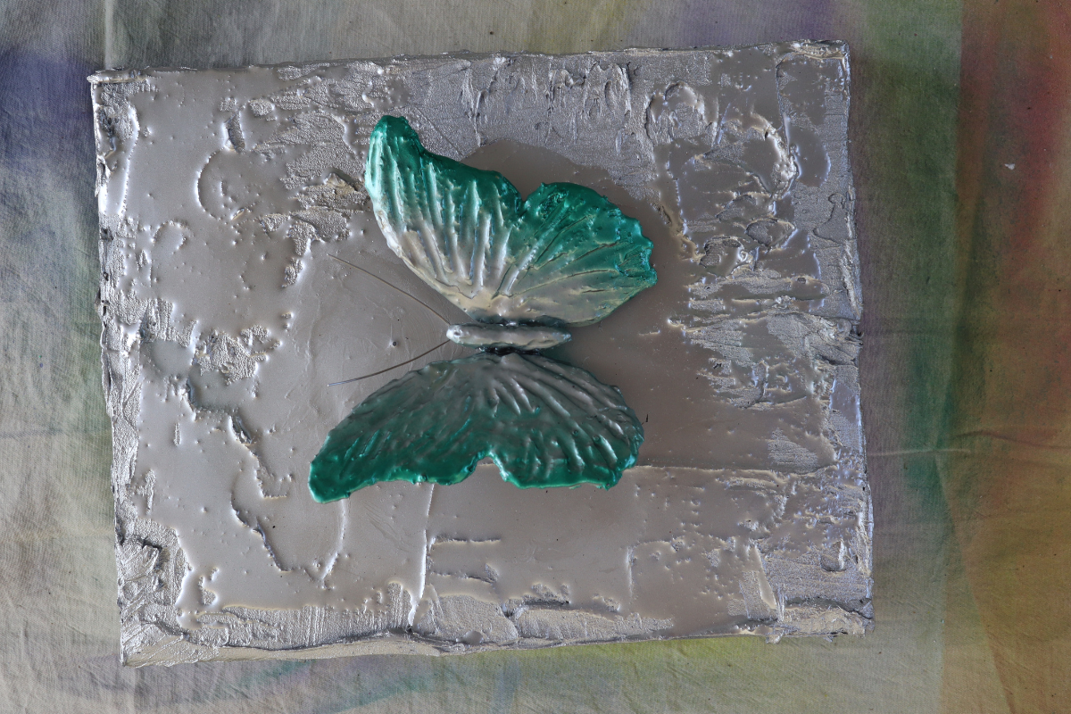 Green 3D Butterfly on Silver Background