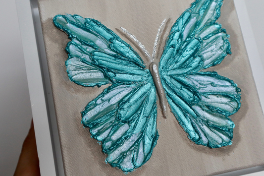 Ocean Open Wing Butterfly on Distressed Gray Canvas