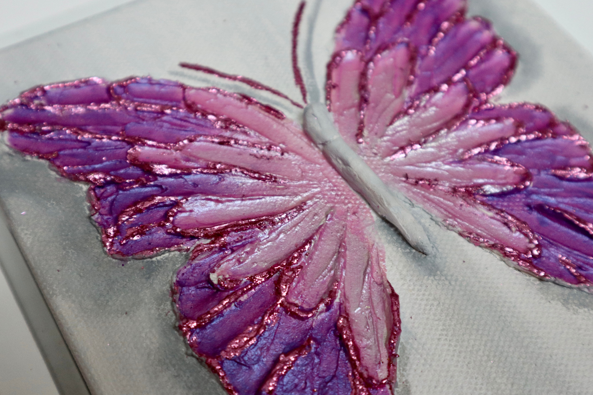 Orchid Open Wing Butterfly on Distressed Gray Canvas