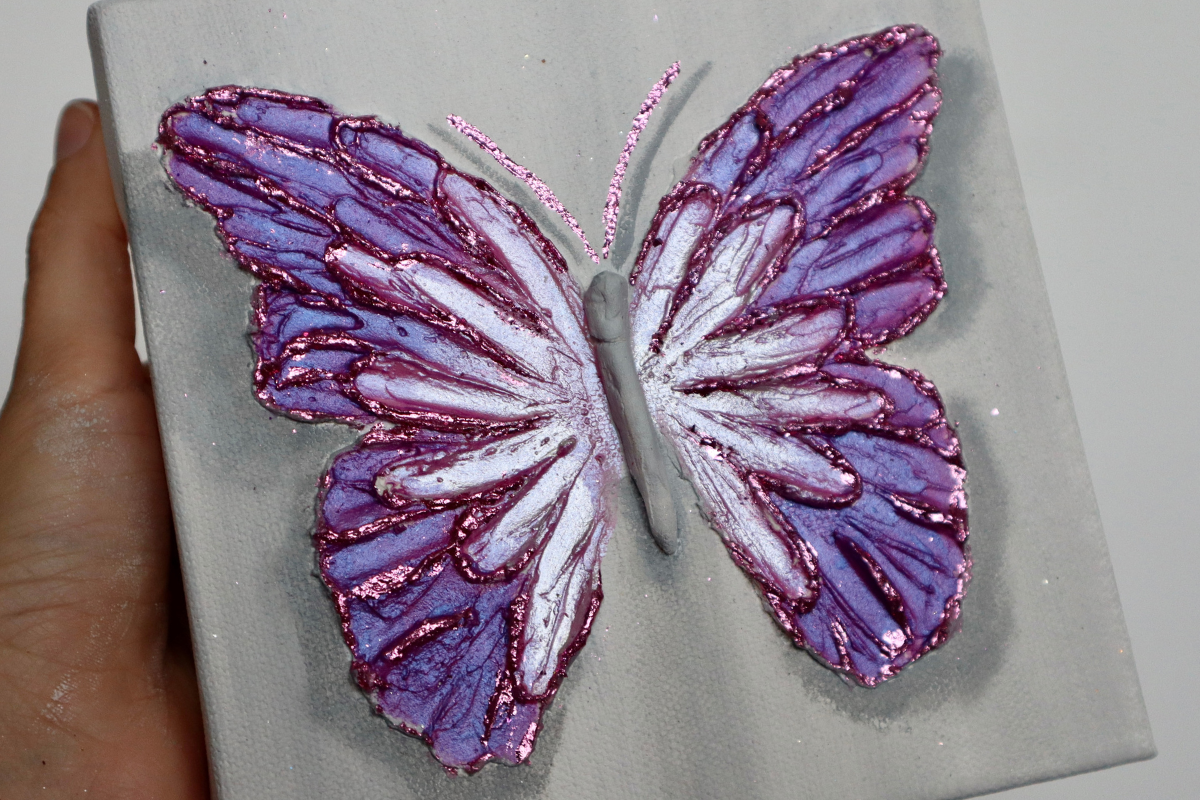Orchid Open Wing Butterfly on Distressed Gray Canvas