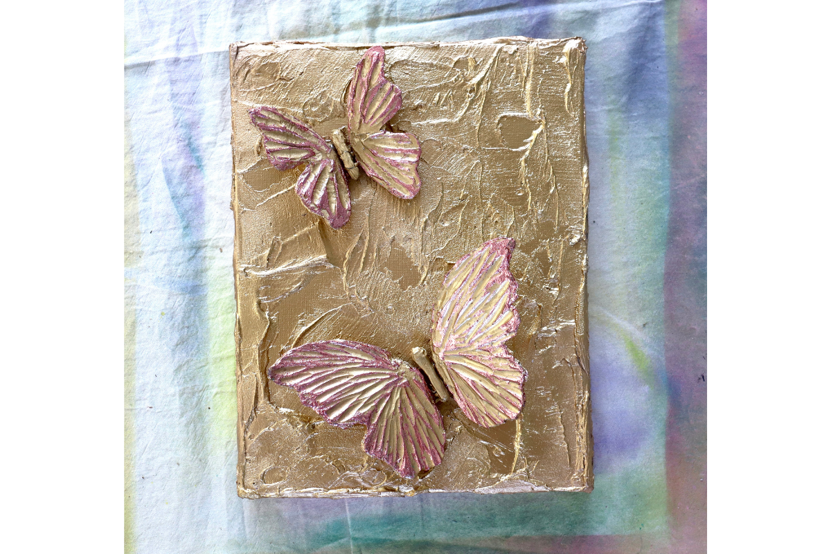 Pink & Gold 3D Butterflies on Gold Background