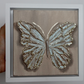 Seafoam Sparkle Open Wing Butterfly on Distressed Gray Canvas