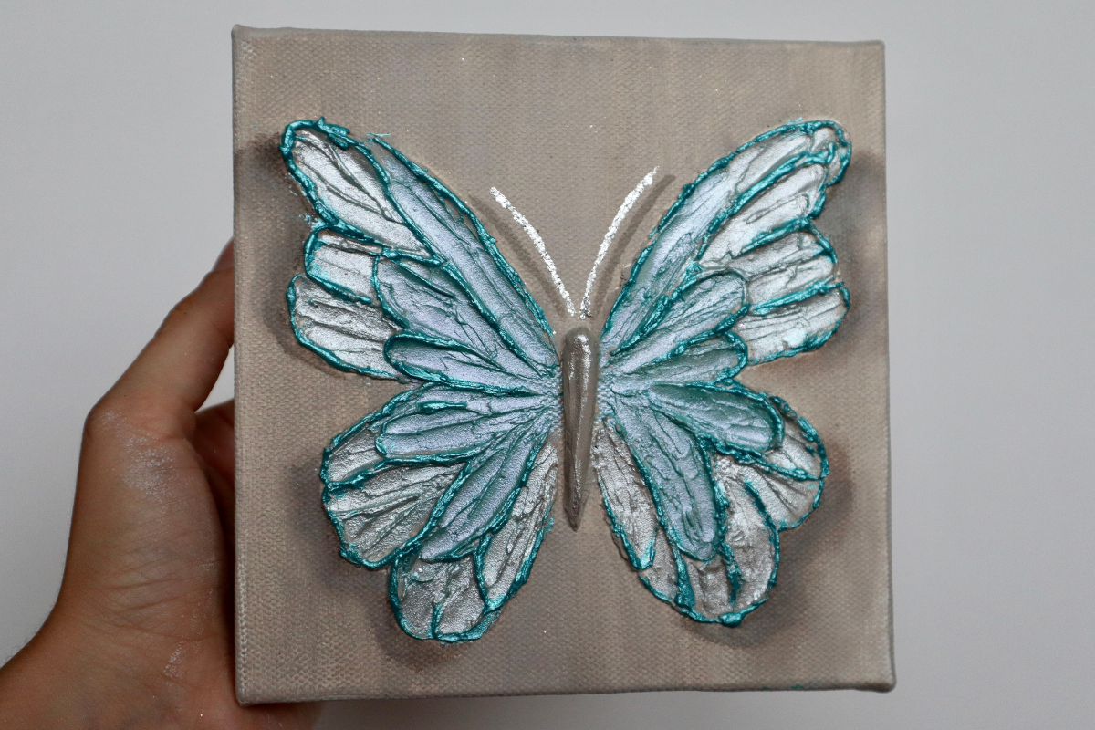 Sky Open Wing Butterfly on Distressed Gray Canvas