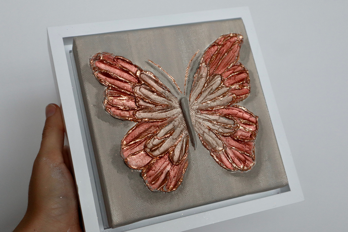 Spice Open Wing Butterfly on Distressed Gray Canvas