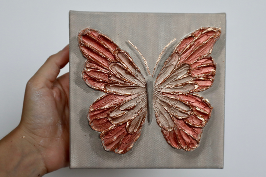 Spice Open Wing Butterfly on Distressed Gray Canvas